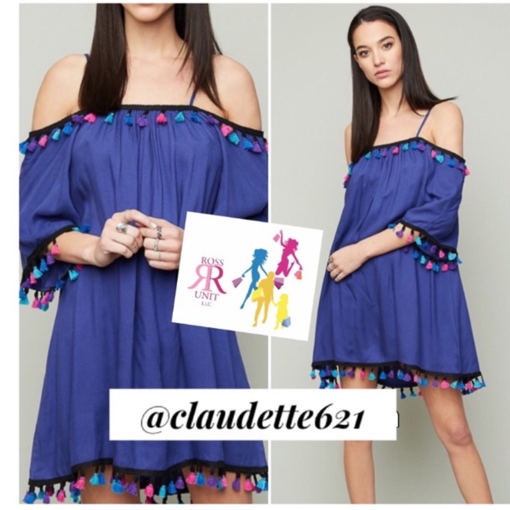 🆕 Blue Off The Shoulder Tassel Dress